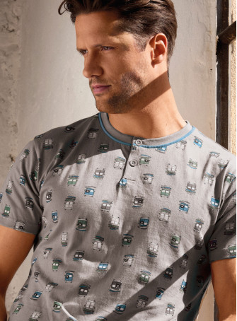 Pigiama uomo serafino mezza manica in jersey di cotone con shorts Serie Go Surf INFIOREUOMO 2