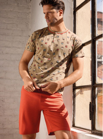 Pigiama uomo serafino mezza manica in jersey di cotone con shorts Serie Go Surf INFIOREUOMO