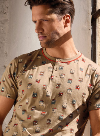 Pigiama uomo serafino mezza manica in jersey di cotone con shorts Serie Go Surf INFIOREUOMO 2