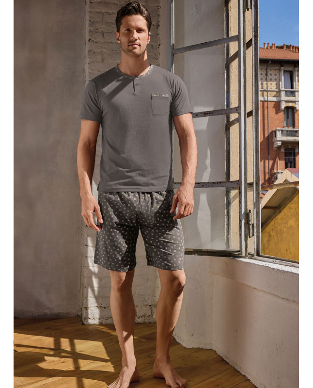 Pigiama uomo serafino mezza manica in jersey di cotone con shorts Serie Mikado INFIOREUOMO