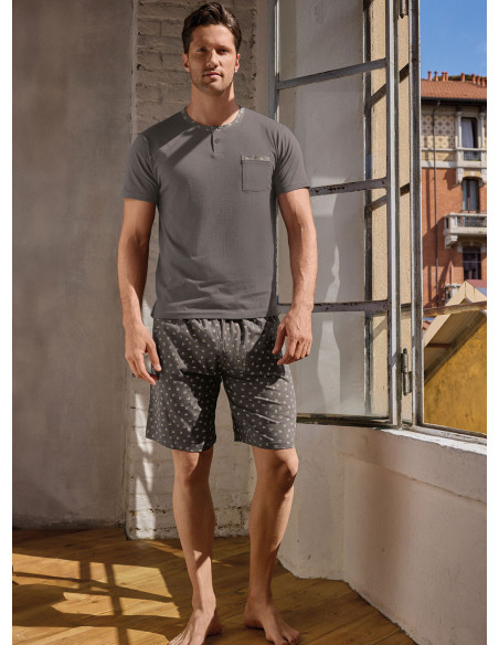 Pigiama uomo serafino mezza manica in jersey di cotone con shorts Serie Mikado INFIOREUOMO
