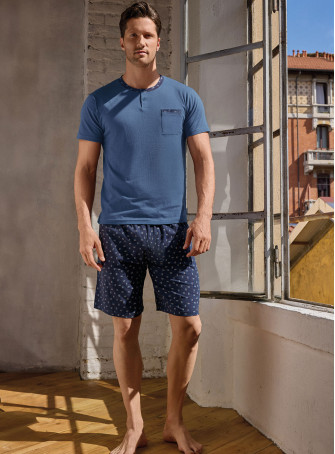 Pigiama uomo serafino mezza manica in jersey di cotone con shorts Serie Mikado INFIOREUOMO