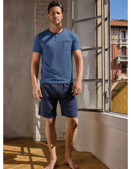 Pigiama uomo serafino mezza manica in jersey di cotone con shorts Serie Mikado INFIOREUOMO