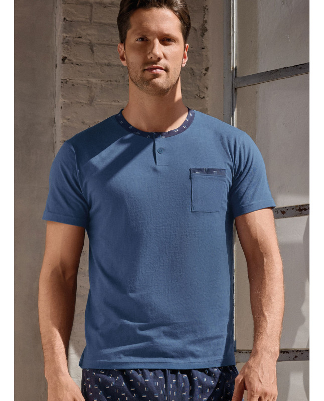 Pigiama uomo serafino cotone shorts Mikado | INFIOREUOMO