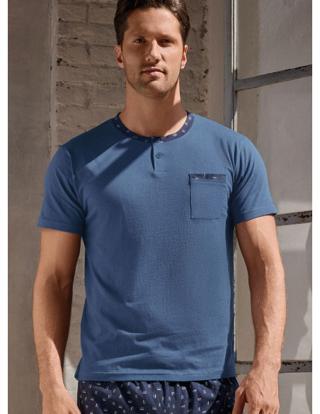 Pigiama uomo serafino cotone shorts Mikado | INFIOREUOMO