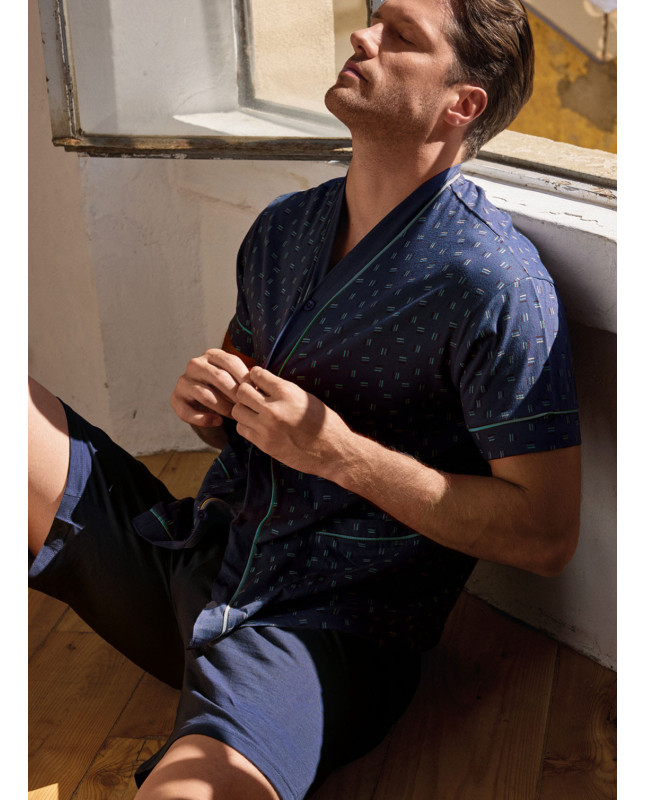 Pigiama uomo aperto mezza manica in jersey di cotone con shorts Serie Mikado INFIOREUOMO