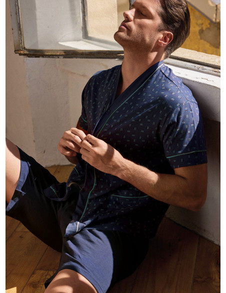 Pigiama uomo aperto mezza manica in jersey di cotone con shorts Serie Mikado INFIOREUOMO