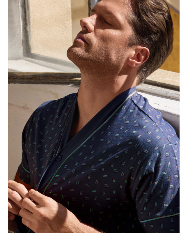 Men’s cotton jersey button-through pyjamas short sleeve with solid shorts Mikado collection INFIOREUOMO