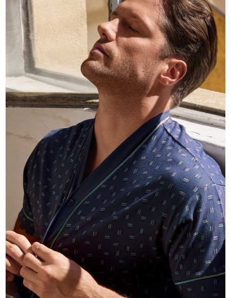 Men’s cotton jersey button-through pyjamas short sleeve with solid shorts Mikado collection INFIOREUOMO