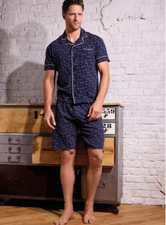 Pigiama uomo aperto mezza manica in jersey di cotone con shorts Serie Play Dog INFIOREUOMO