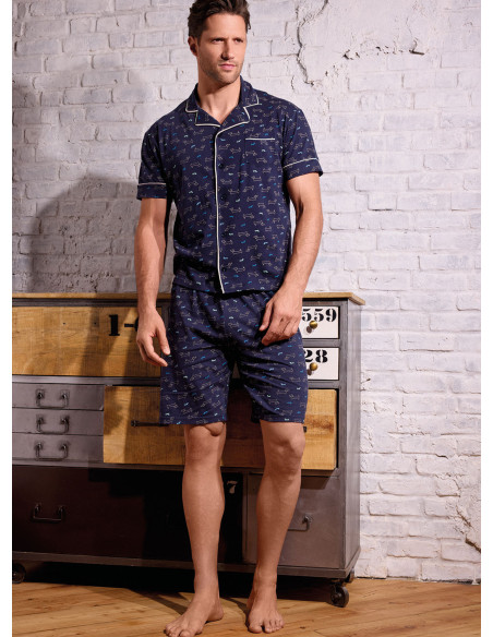 Pigiama uomo aperto mezza manica in jersey di cotone con shorts Serie Play Dog INFIOREUOMO