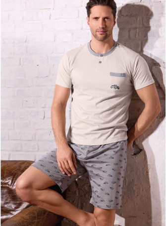 Pigiama uomo serafino cotone shorts Vintage | INFIOREUOMO