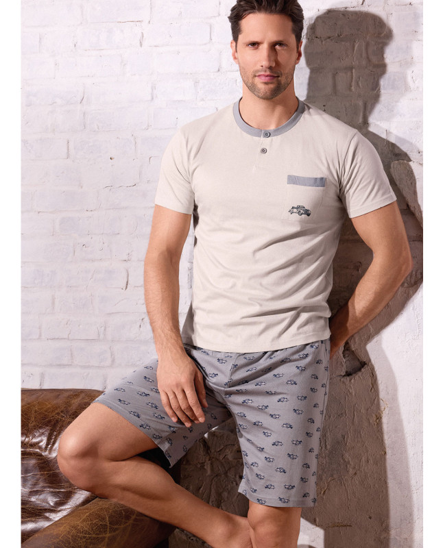 Pigiama uomo serafino cotone shorts Vintage | INFIOREUOMO
