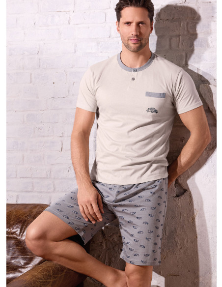 Pigiama uomo serafino cotone shorts Vintage | INFIOREUOMO