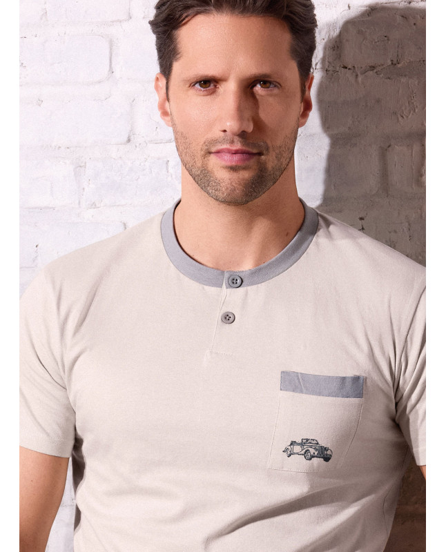 Pigiama uomo serafino cotone shorts Vintage | INFIOREUOMO