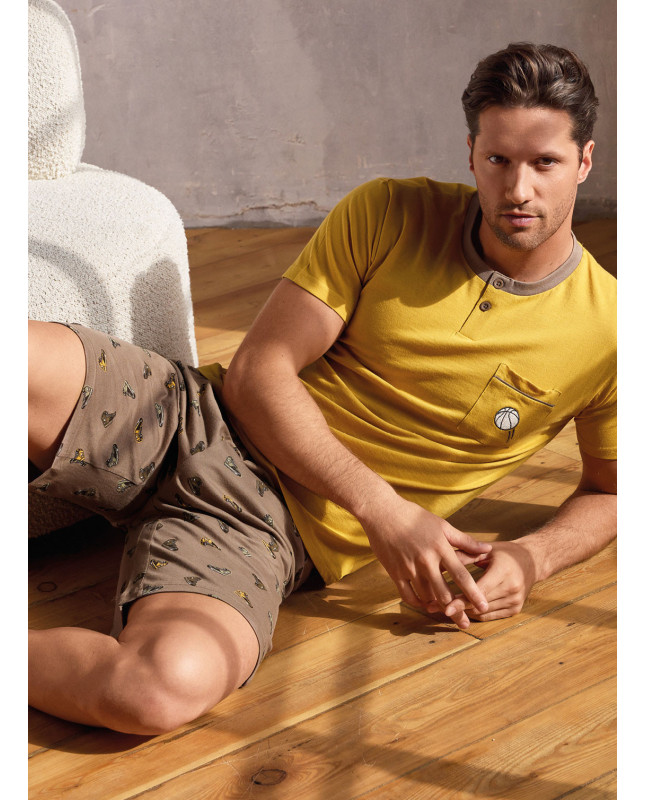 Pigiama uomo serafino mezza manica in jersey di cotone con shorts Serie Jogging INFIOREUOMO