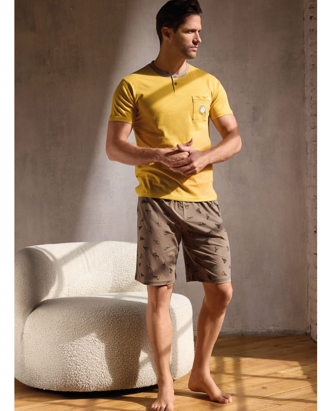 Pigiama uomo serafino mezza manica in jersey di cotone con shorts Serie Jogging INFIOREUOMO