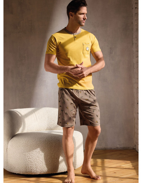 Pigiama uomo serafino mezza manica in jersey di cotone con shorts Serie Jogging INFIOREUOMO