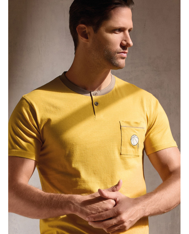 Pigiama uomo serafino jersey cotone shorts Jogging | INFIOREUOMO