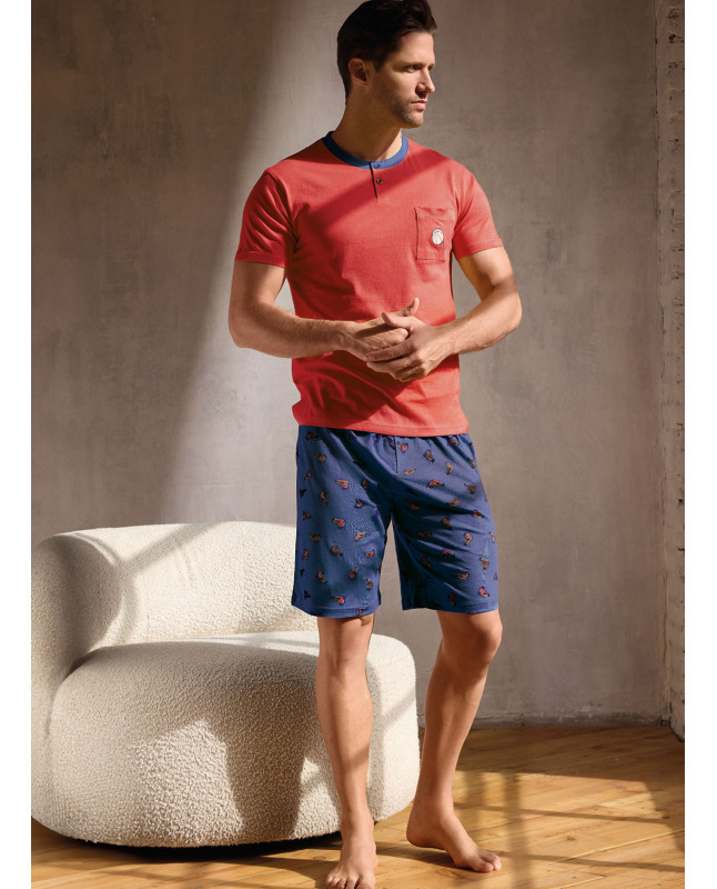 Pigiama uomo serafino mezza manica in jersey di cotone con shorts Serie Jogging INFIOREUOMO