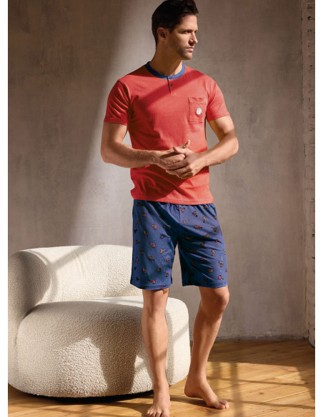 Pigiama uomo serafino mezza manica in jersey di cotone con shorts Serie Jogging INFIOREUOMO