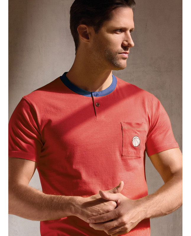 Pigiama uomo serafino jersey cotone shorts Jogging | INFIOREUOMO