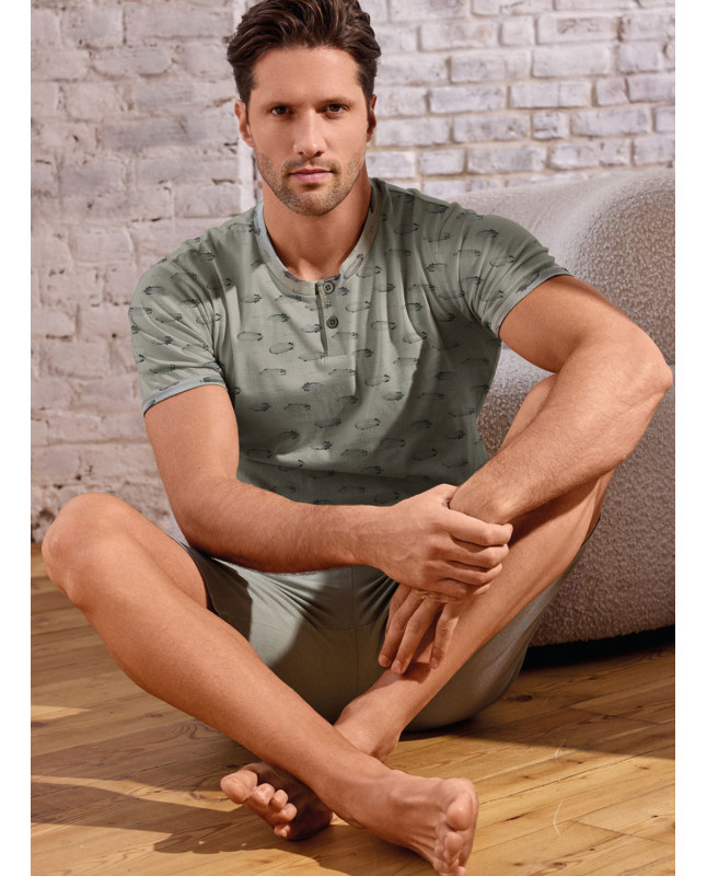 Pigiama uomo serafino mezza manica in jersey di cotone con shorts Serie Airship INFIOREUOMO