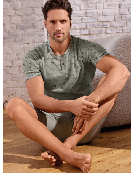 Pigiama uomo serafino mezza manica in jersey di cotone con shorts Serie Airship INFIOREUOMO