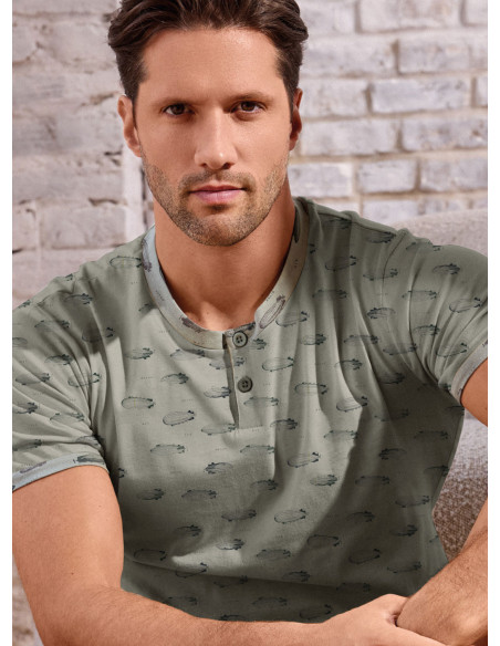 Men’s cotton jersey grandad pyjamas short sleeve with solid shorts Airship collection INFIOREUOMO