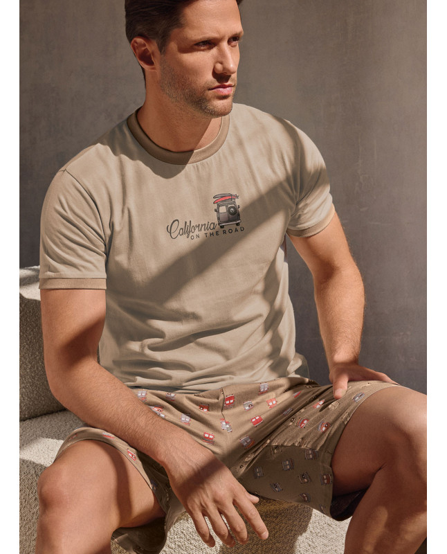 Pigiama uomo girocollo mezza manica in jersey di cotone con shorts Serie Go Surf INFIOREUOMO