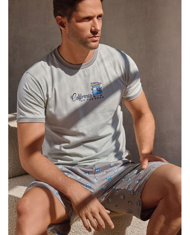 Pigiama uomo girocollo mezza manica in jersey di cotone con shorts Serie Go Surf INFIOREUOMO