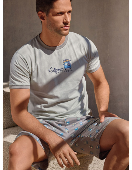 Pigiama uomo girocollo mezza manica in jersey di cotone con shorts Serie Go Surf INFIOREUOMO