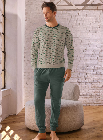 Pigiama uomo serafino mezza manica in jersey di cotone con pantalone lungo con polsi Serie Airship INFIOREUOMO 2