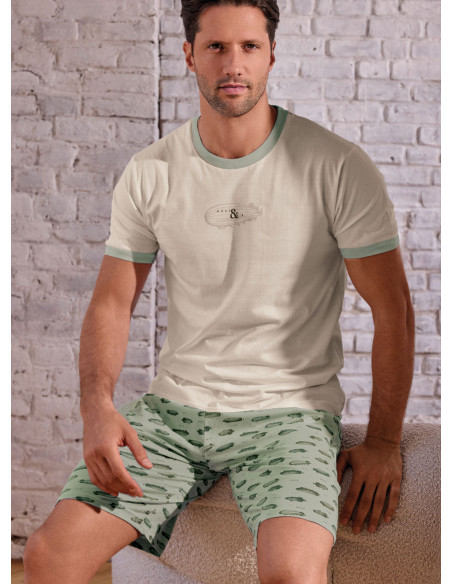 Men’s cotton jersey crew-neck pyjamas short sleeve with printed shorts Airship collection INFIOREUOMO