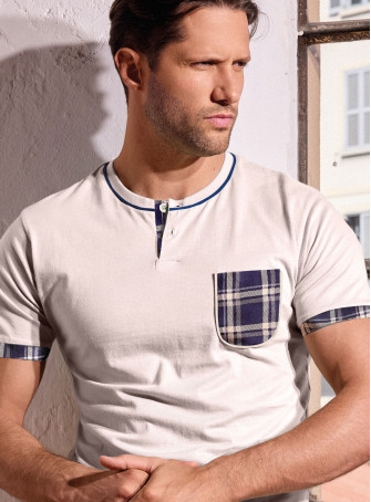 Pigiama uomo serafino mezza manica in jersey di cotone con shorts fantasia check Serie Chilling INFIOREUOMO 2