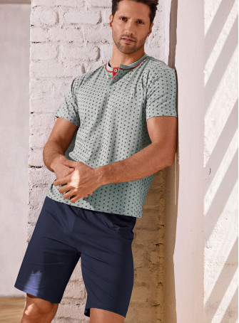Pigiama uomo serafino mezza manica in jersey di cotone con shorts Serie Tight INFIOREUOMO 2