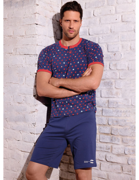 Pigiama uomo serafino cotone shorts Yacht | INFIOREUOMO