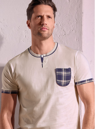 Pigiama uomo serafino manica lunga in jersey di cotone con pantalone lungo fantasia check Serie Chilling INFIOREUOMO 2