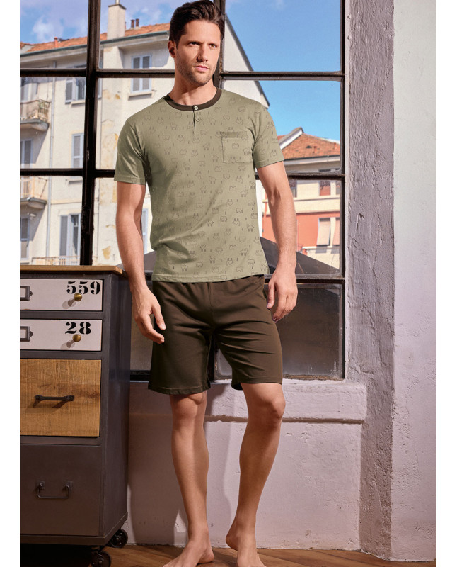 Pigiama uomo serafino cotone shorts Desert | INFIOREUOMO