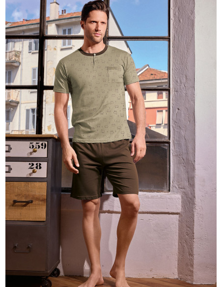 Pigiama uomo serafino cotone shorts Desert | INFIOREUOMO