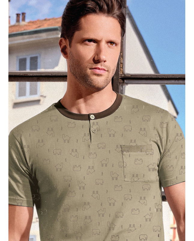 Pigiama uomo serafino cotone shorts Desert | INFIOREUOMO