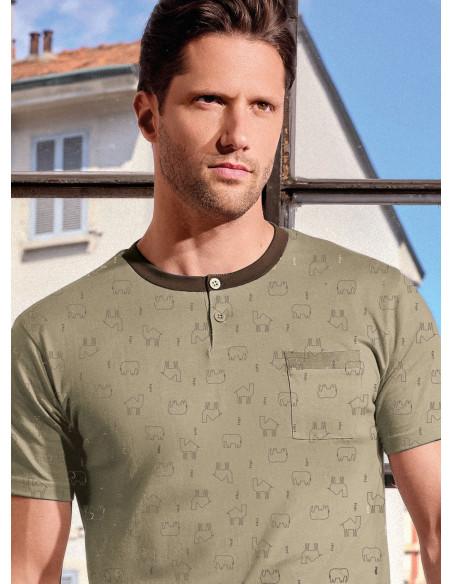 Pigiama uomo serafino cotone shorts Desert | INFIOREUOMO