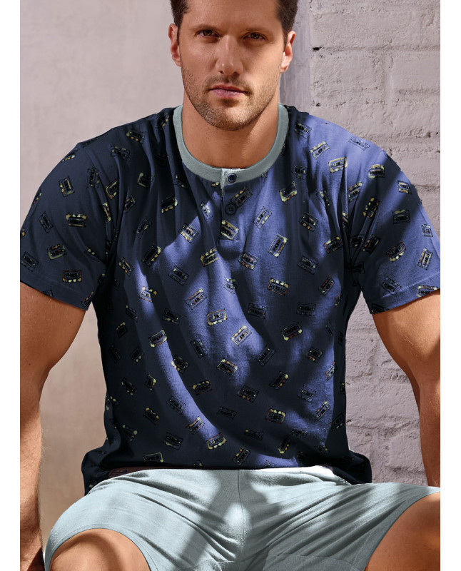 Pigiama uomo serafino cotone shorts Music Play | INFIOREUOMO