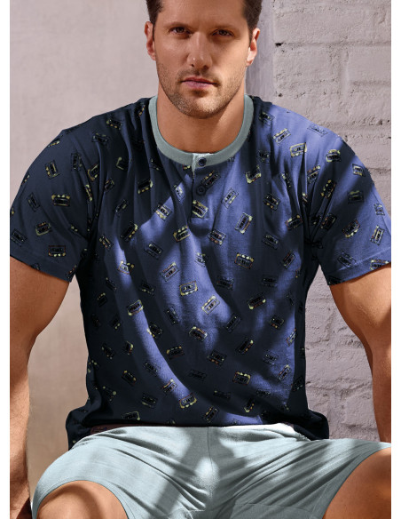 Pigiama uomo serafino cotone shorts Music Play | INFIOREUOMO
