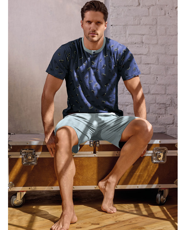 Pigiama uomo serafino cotone shorts Music Play | INFIOREUOMO