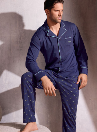 Pigiama uomo aperto manica lunga in jersey di cotone con pantalone lungo Serie Plane INFIOREUOMO 2