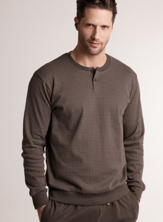 Pigiama in interlock di cotone con maglia serafino a maniche lunghe e pantalone lungo con polsi 2