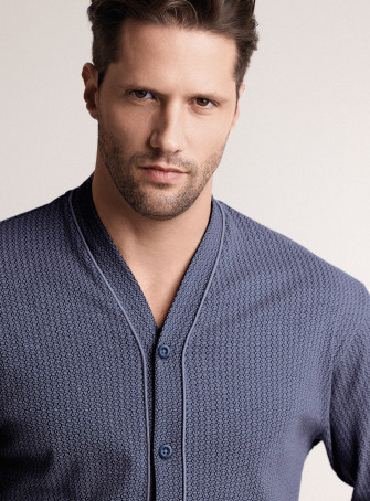 Pigiama in interlock di cotone con maglia aperta a maniche lunghe e pantalone lungo dritto 2