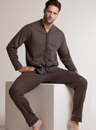 Pigiama in interlock di cotone con maglia aperta a maniche lunghe e pantalone lungo dritto 2
