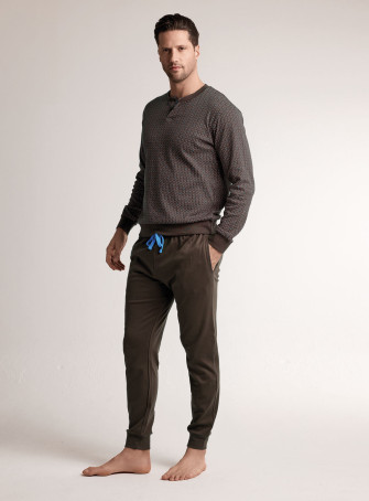 Pigiama in interlock di cotone con maglia serafino a maniche lunghe e pantalone lungo con polsi 2